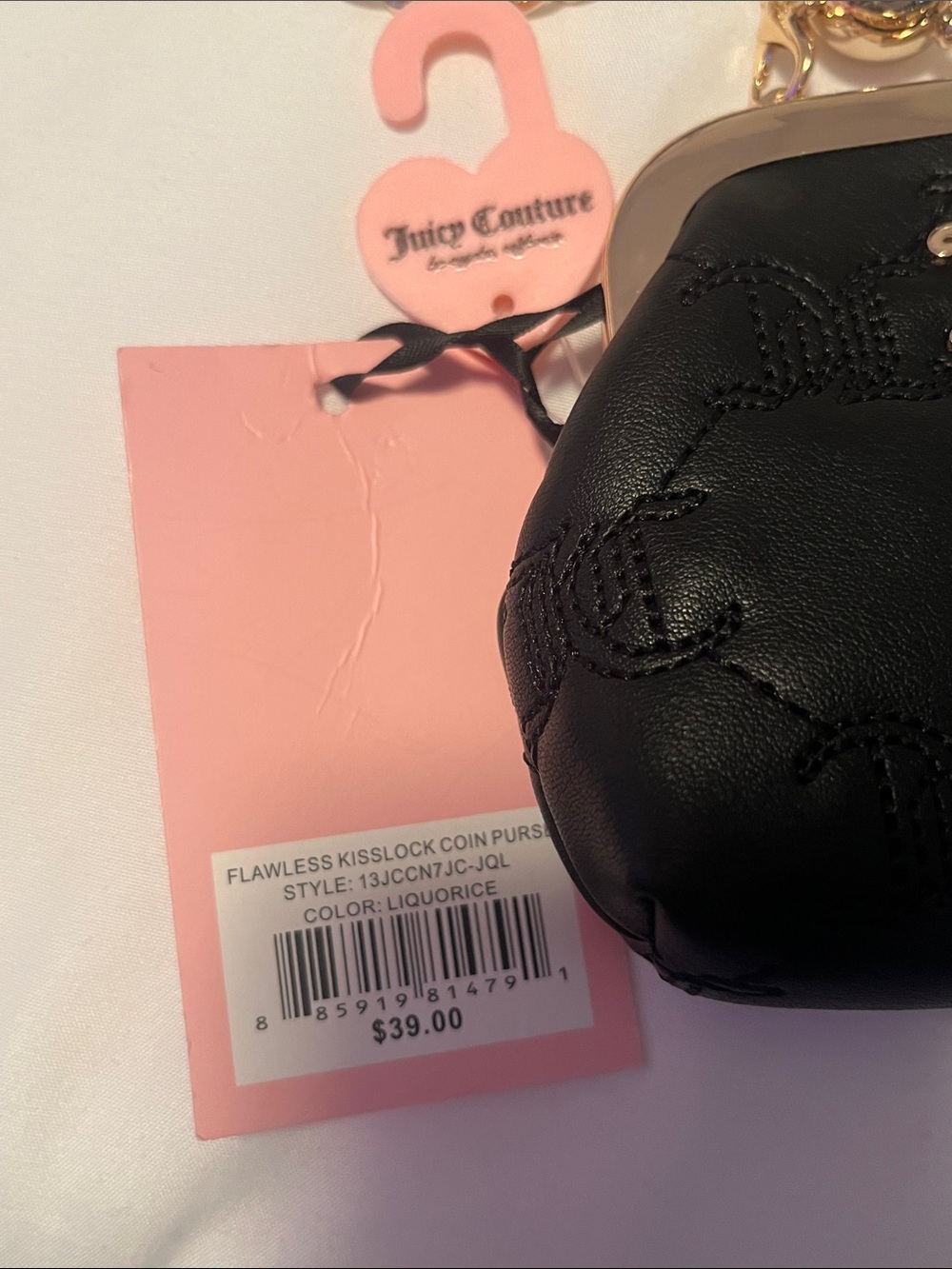 Juicy Couture Black Quilted Mini Kiss-Lock Crossbody with Gold Chain NWT - Picture 2 of 3